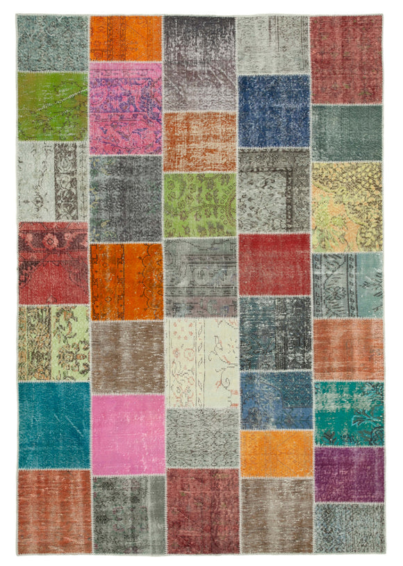 6' 9'' x 9' 10'' Hand-Knotted Turkish Patchwork Rug