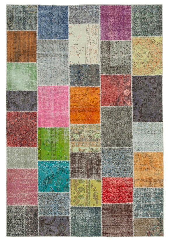6' 9'' x 9' 10'' Hand-Knotted Turkish Patchwork Rug