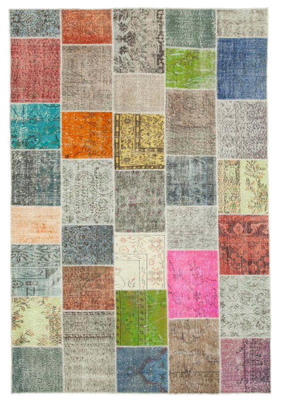 6' 9'' x 9' 10'' Hand-Knotted Turkish Patchwork Rug