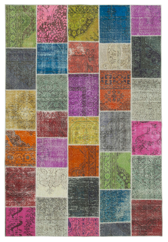 6' 8'' x 9' 10'' Hand-Knotted Turkish Patchwork Rug