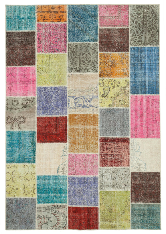 6' 10'' x 9' 10'' Hand-Knotted Turkish Patchwork Rug