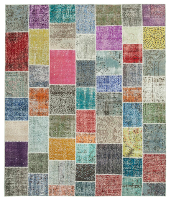 8' 2'' x 9' 9'' Hand-Knotted Turkish Patchwork Rug