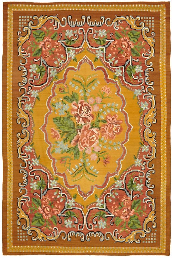 6' 7'' x 9' 9'' Handmade Floral Tapestry Kilim