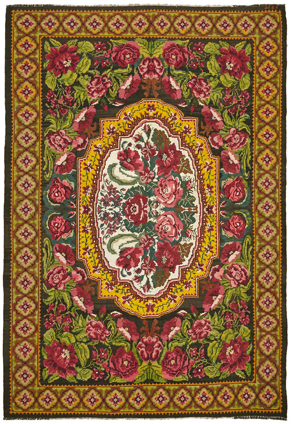7' 3'' x 10' 3'' Moldovan Floral Kilim