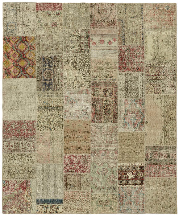 8' 3'' x 9' 10'' Hand-Knotted Turkish Patchwork Rug