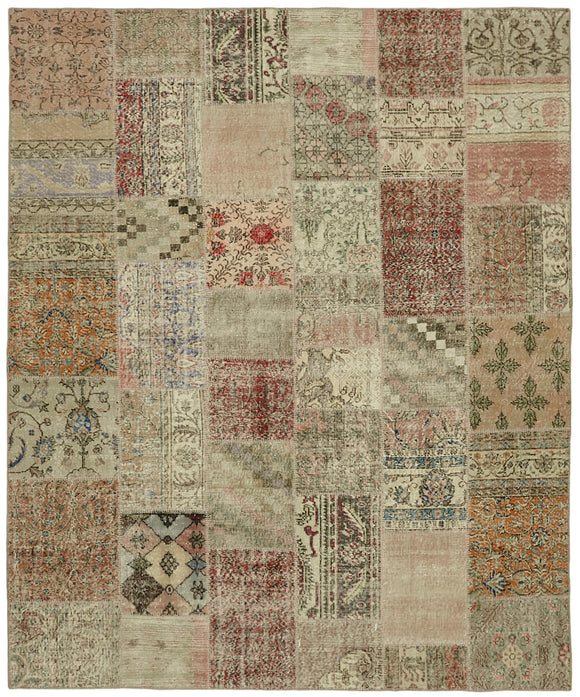 8' 2'' x 9' 10'' Hand-Knotted Turkish Patchwork Rug