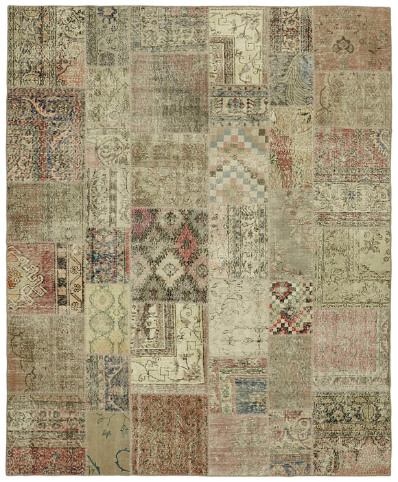 8' 2'' x 9' 10'' Hand-Knotted Turkish Patchwork Rug