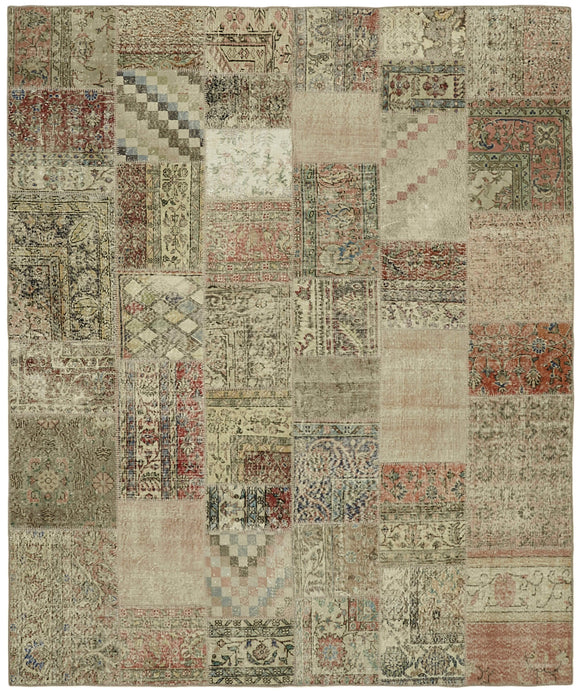 8' 2'' x 9' 9'' Hand-Knotted Turkish Patchwork Rug