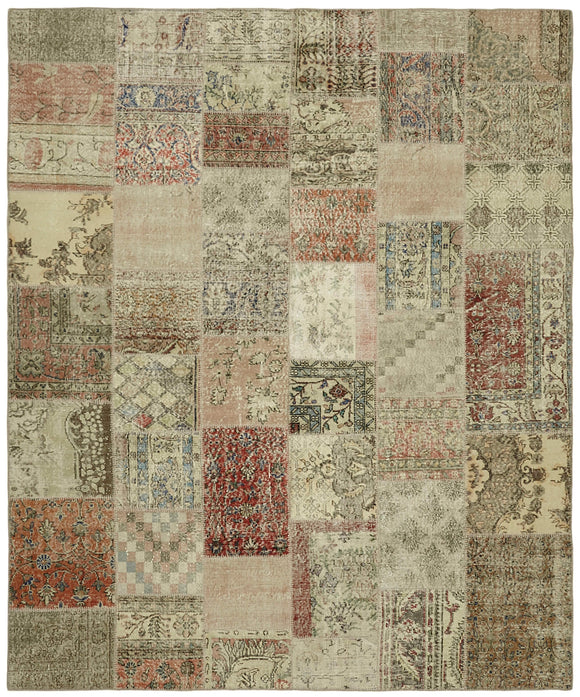 8' 2'' x 9' 10'' Hand-Knotted Turkish Patchwork Rug