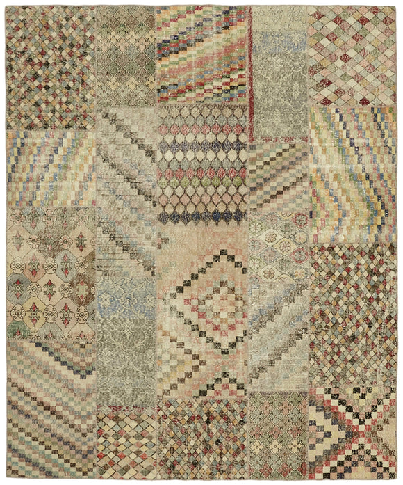 8' 2'' x 9' 10'' Hand-Knotted Turkish Patchwork Rug