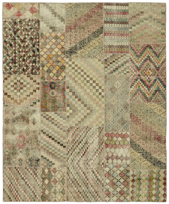 8' 2'' x 9' 10'' Hand-Knotted Turkish Patchwork Rug