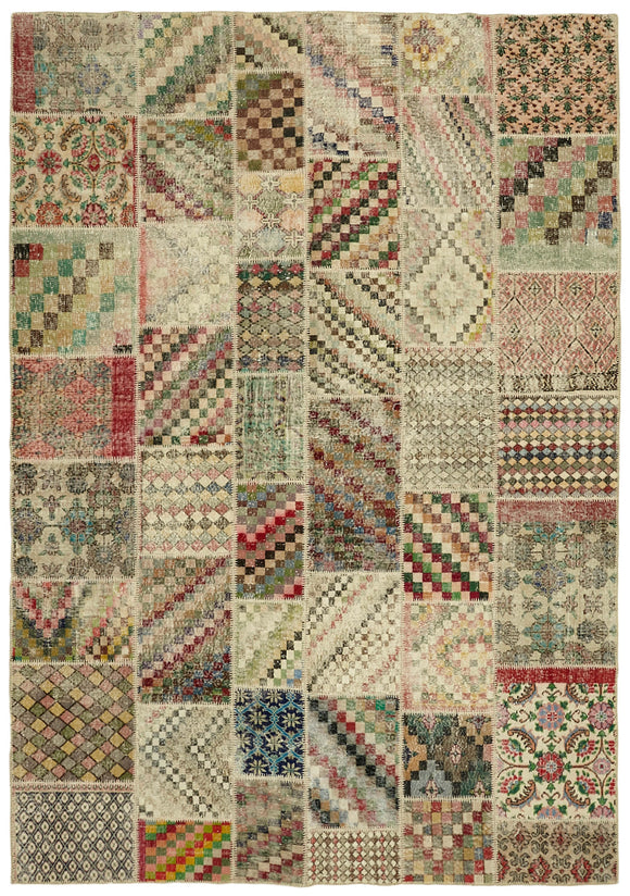 8' 2'' x 11' 6'' Hand-Knotted Turkish Patchwork Rug