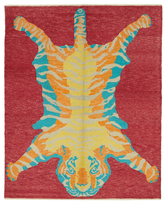 6' 4'' x 7' 10'' Handmade Tiger Rug