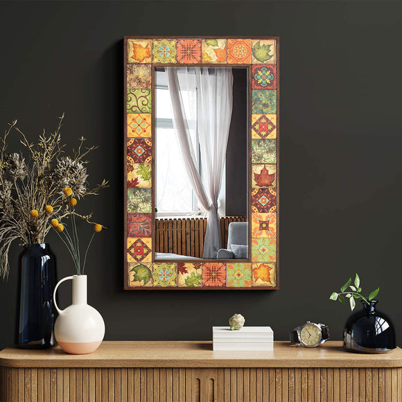 Kali Handcrafted Natural Wood And Stone Wall Mirror