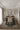 Beige vintage Turkish area rug 6x10 feet under dining table in transitional style room