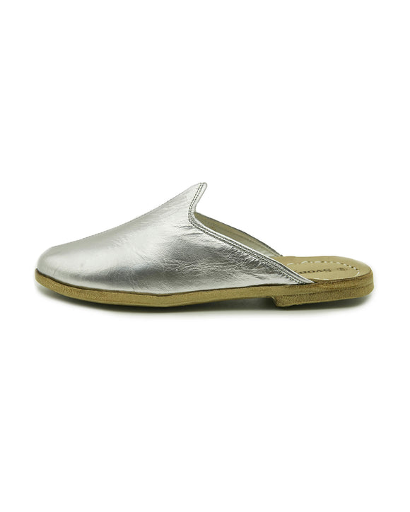 Watts Silver Color Leather Handmade Men’s Slippers