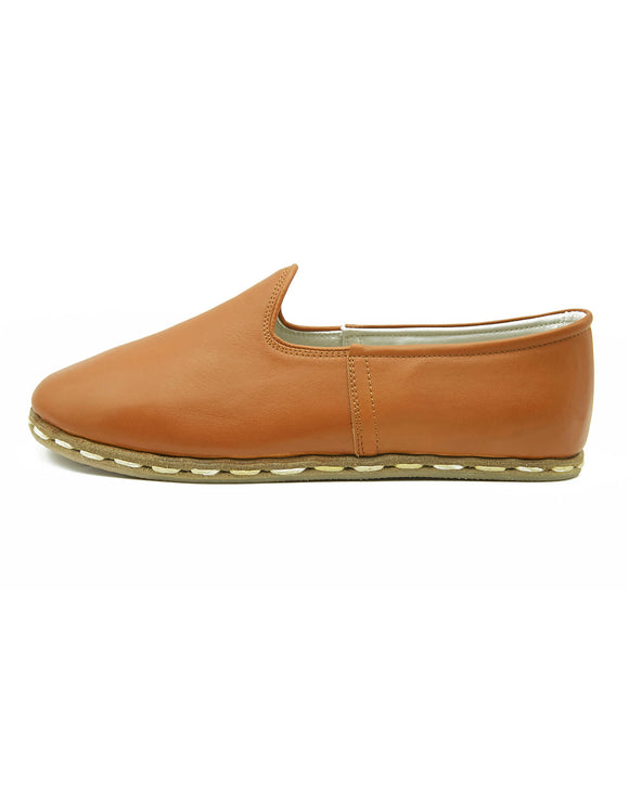 Deanna Tan Color Leather Handmade Women's Slip On